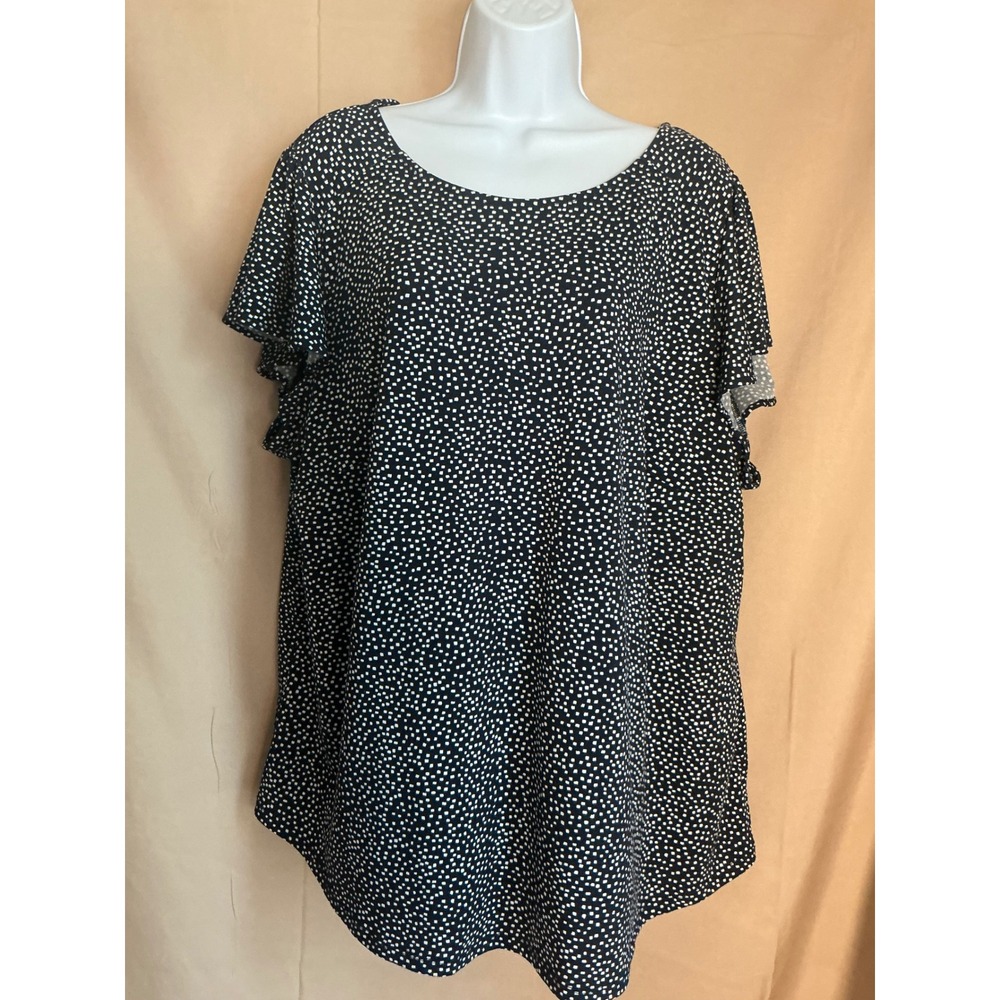 Adrianna Papell Blouse Women 2X Navy Blue Excellent Polka Dot Flutter Sleeve